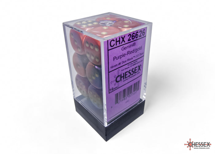Gemini Purple-Red/gold 16mm d6 Dice Block (12 dice)