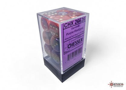 Gemini Purple-Red/gold 16mm d6 Dice Block (12 dice)