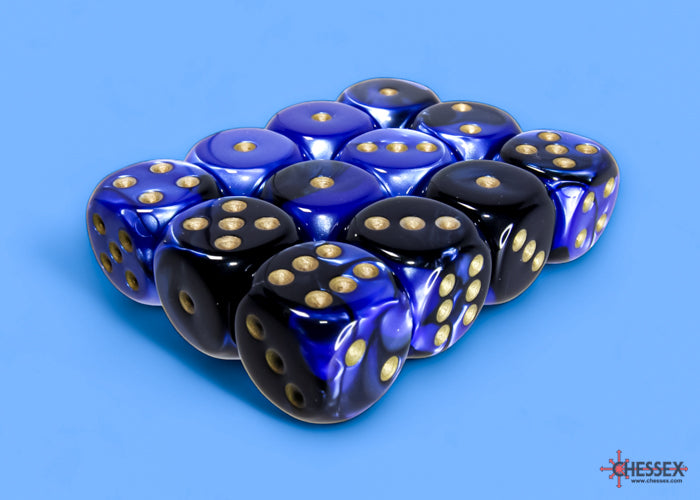 Gemini Black-Blue/gold 16mm d6 Dice Block (12 dice)