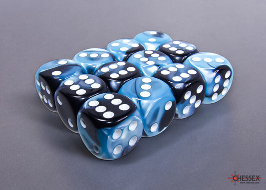 Gemini Black-Shell/white 16mm d6 Dice Block (12 dice)