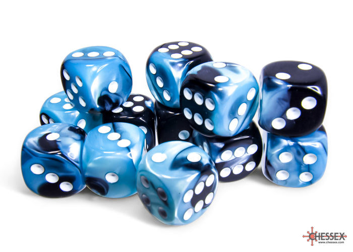 Gemini Black-Shell/white 16mm d6 Dice Block (12 dice)