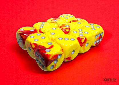 Gemini Red-Yellow/silver 16mm d6 Dice Block (12 dice)