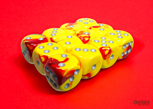 Gemini Red-Yellow/silver 16mm d6 Dice Block (12 dice)
