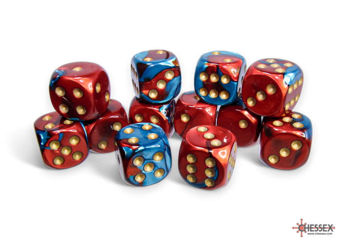 Gemini Red-Teal/gold 16mm d6 Dice Block (12 dice)