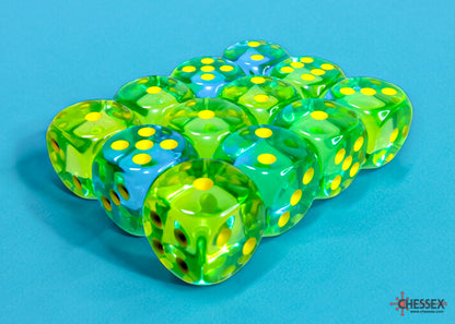 Gemini Translucent Green-Teal/yellow 16mm d6 Dice Block (12 dice)