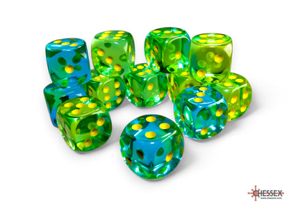Gemini Translucent Green-Teal/yellow 16mm d6 Dice Block (12 dice)