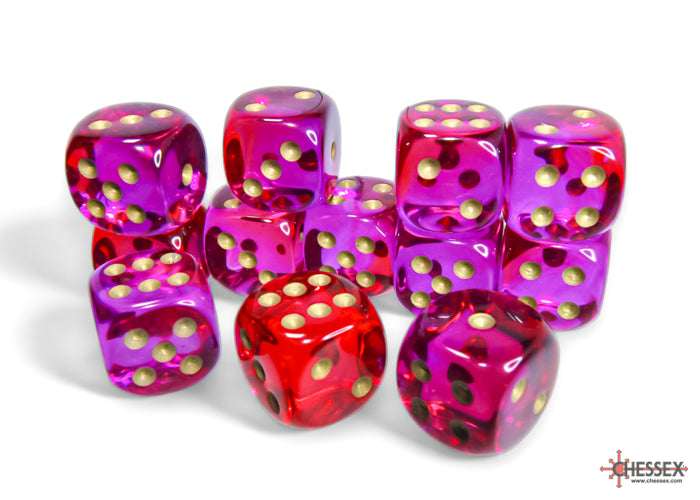 Gemini Translucent Red-Violet/gold 16mm d6 Dice Block (12 dice)