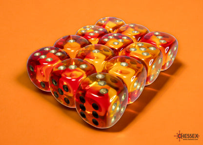 Gemini Translucent Red-Yellow/gold 16mm d6 Dice Block (12 dice)