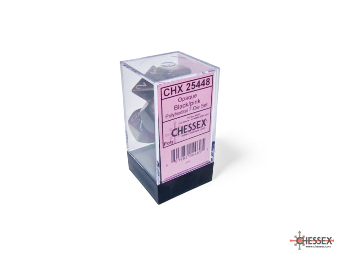 Opaque Black/pink Polyhedral 7-Dice Set