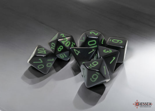 Opaque Black/green Polyhedral 7-Dice Set