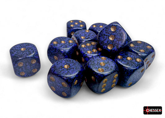 Speckled Golden Cobalt 16mm d6 Dice Block (12 dice)