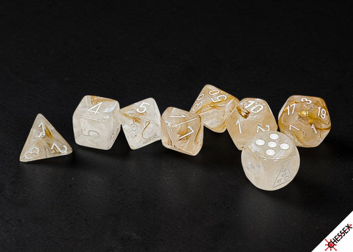 [PREORDER 29 JULY] Borealis Champagne/white Polyhedral Dice Set