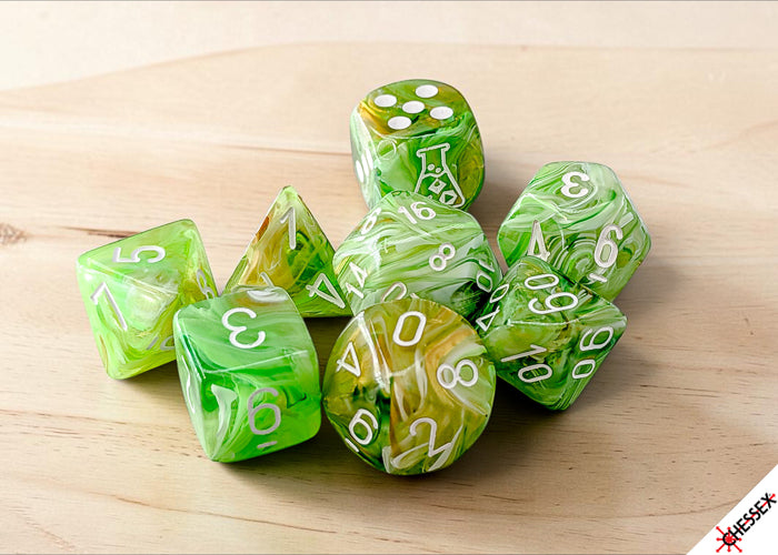 [PREORDER 29 JULY] Marble Sour Green/white Polyhedral Dice Set