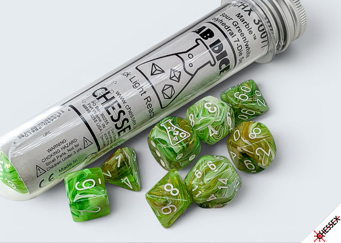 [PREORDER 29 JULY] Marble Sour Green/white Polyhedral Dice Set