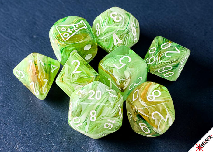 [PREORDER 29 JULY] Marble Sour Green/white Polyhedral Dice Set