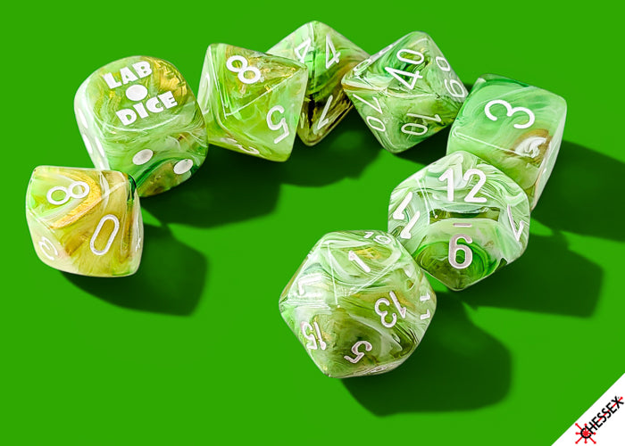 [PREORDER 29 JULY] Marble Sour Green/white Polyhedral Dice Set