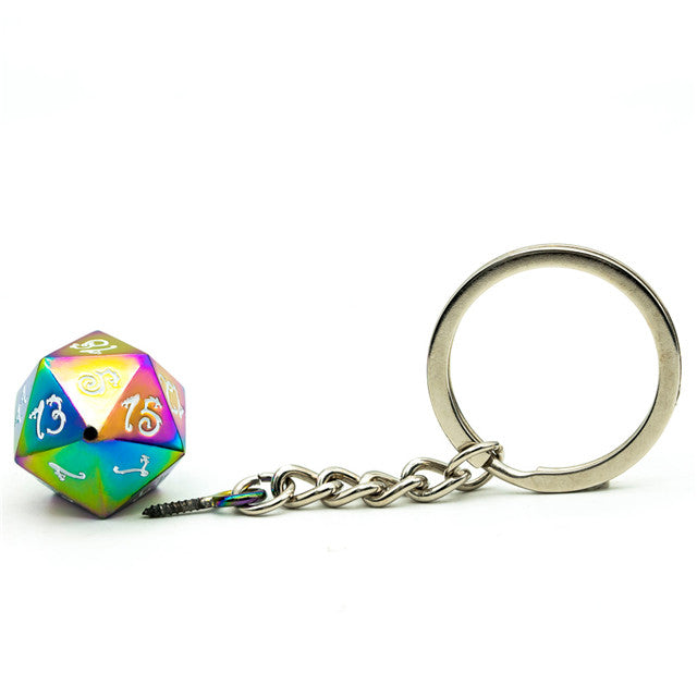 Rainbow Metal D20 Keychain