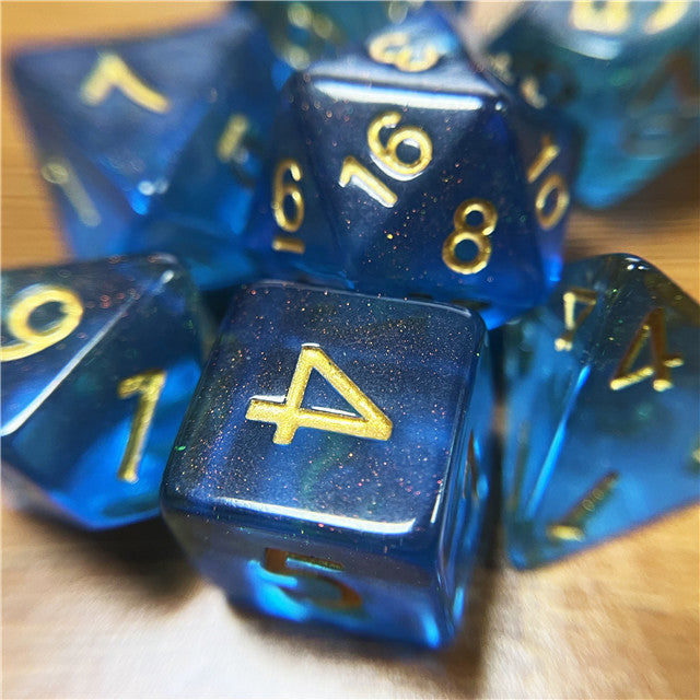 Blue Aurora Glitter Dice Set