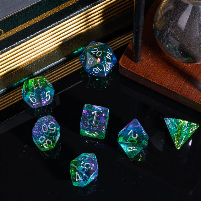 Peacock Layered Glitter Dice Set