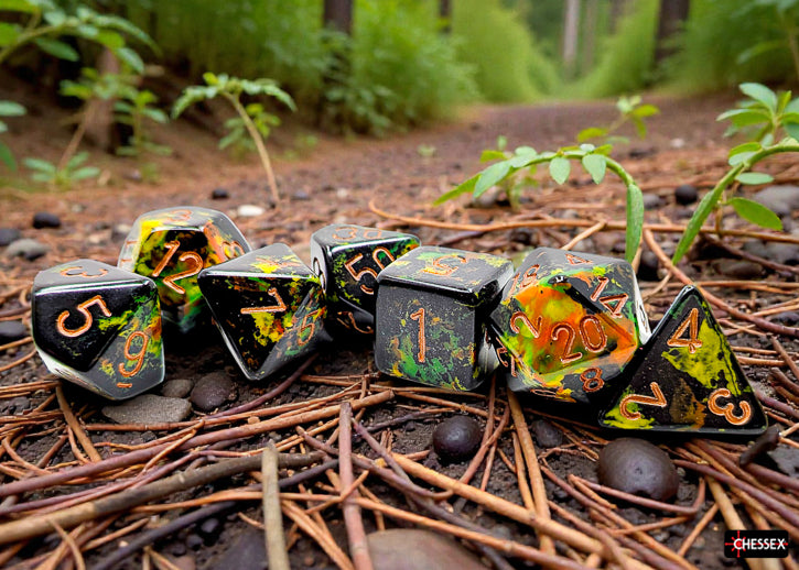 [PREORDER 25 FEB] Brush Deep Forest/gold Polyhedral 7-Dice Set