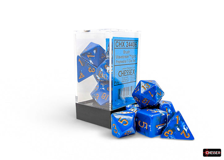 Brush Wavebreak/gold Polyhedral 7-Dice Set