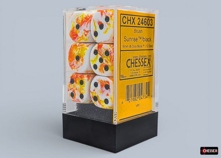 [PREORDER 25 FEB] Brush Sunrise/black 16mm d6 Dice Block (12 dice)