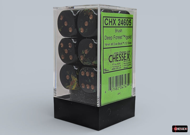 [PREORDER 25 FEB] Brush Deep Forest/gold 16mm d6 Dice Block (12 dice)