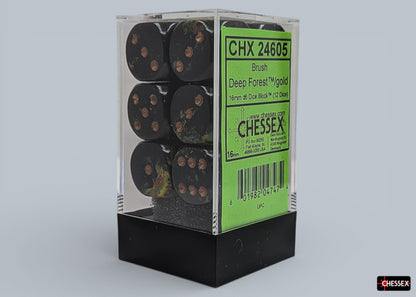 [PREORDER 25 FEB] Brush Deep Forest/gold 16mm d6 Dice Block (12 dice)