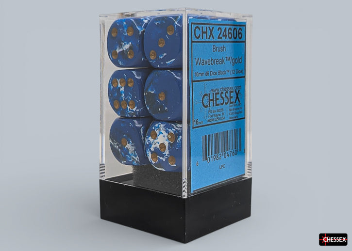 [PREORDER 25 FEB] Brush Wavebreak/gold 16mm d6 Dice Block (12 dice)