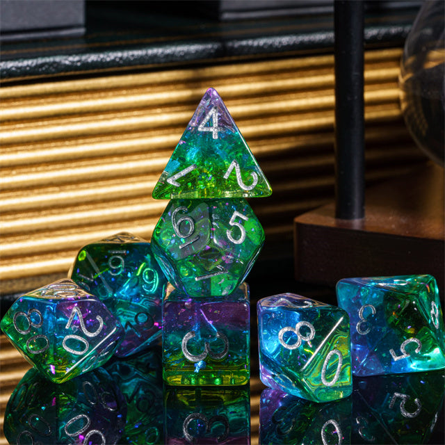 Peacock Layered Glitter Dice Set