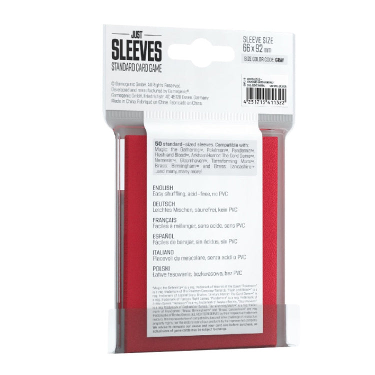 Gamegenic Just Sleeves Colour Card Sleeves (Red - 50 Pack) Behold Games Gamegenic Just Sleeves Colour Card Sleeves (Red - 50 Pack) Behold Games
