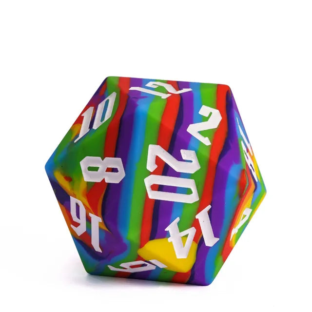 Giant Rainbow D20 Silicone Dice (White Font)