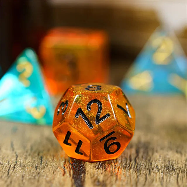 Orange Aurora Glitter Dice Set