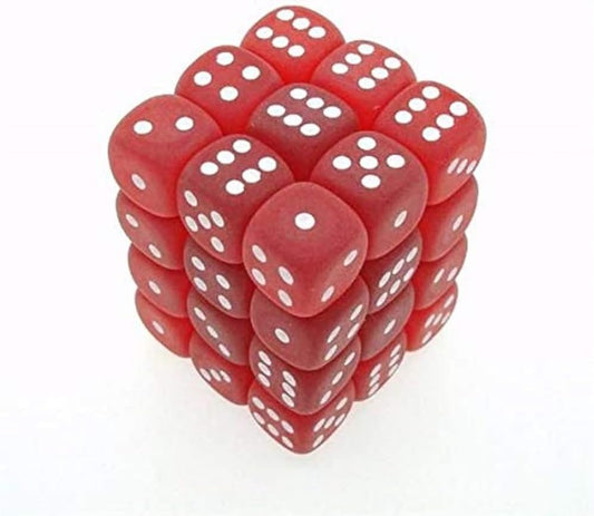 CHXLE412: Frosted Red/white 12mm d6 Dice Block (36 dice)