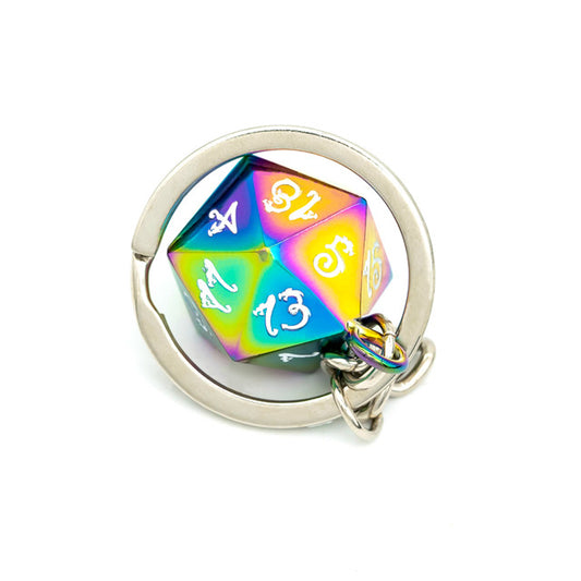 Rainbow Metal D20 Keychain