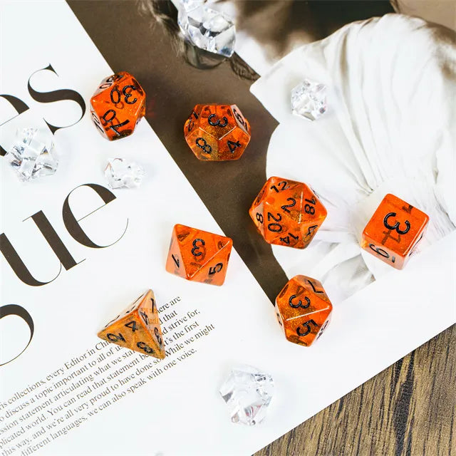 Orange Aurora Glitter Dice Set
