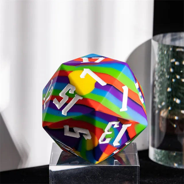 Giant Rainbow D20 Silicone Dice (White Font)