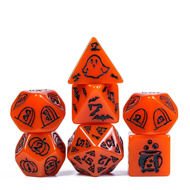 Bright Orange Halloween Dice Set