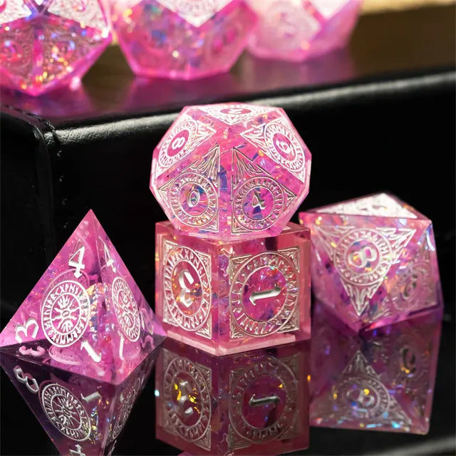 Pink Sharp Edged Candy Paper Glitter Dice Set
