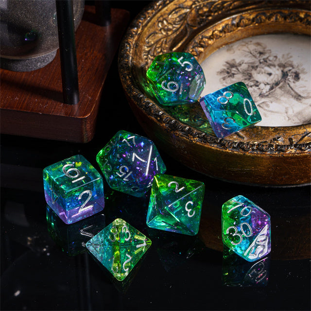 Peacock Layered Glitter Dice Set