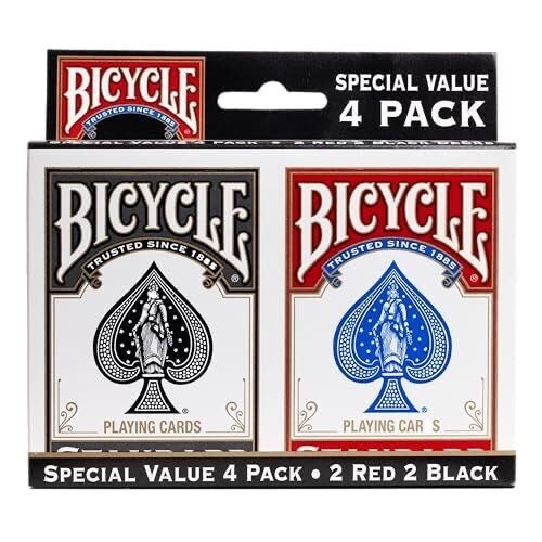 Bicycle Rider Back Playing Cards, Standard Index, Black and Red 4-pack