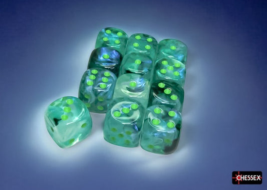 CHX27795: Borealis Kelp/light green Luminary 16mm d6 Dice Block (12 dice)