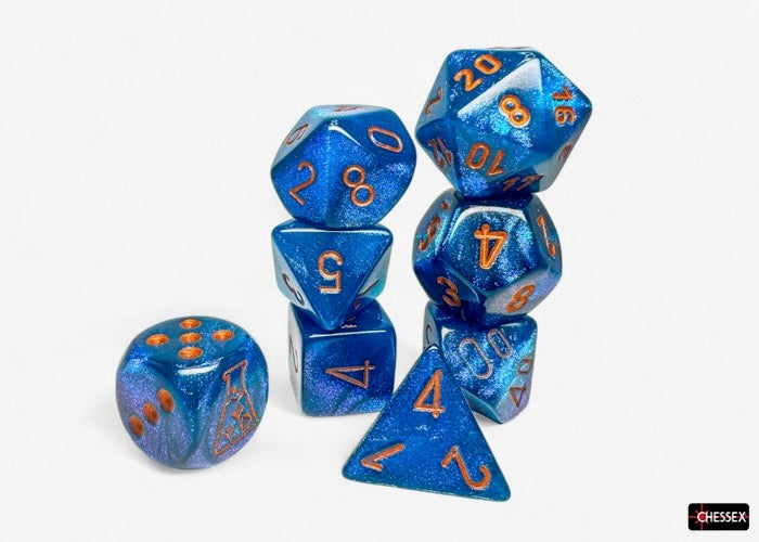 Borealis Midnight/copper Polyhedral Dice Set