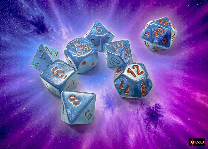 Borealis Midnight/copper Polyhedral Dice Set