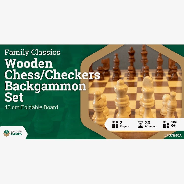 Classic Wooden Folding Chess/Checkers/Backgammon Set 40cm