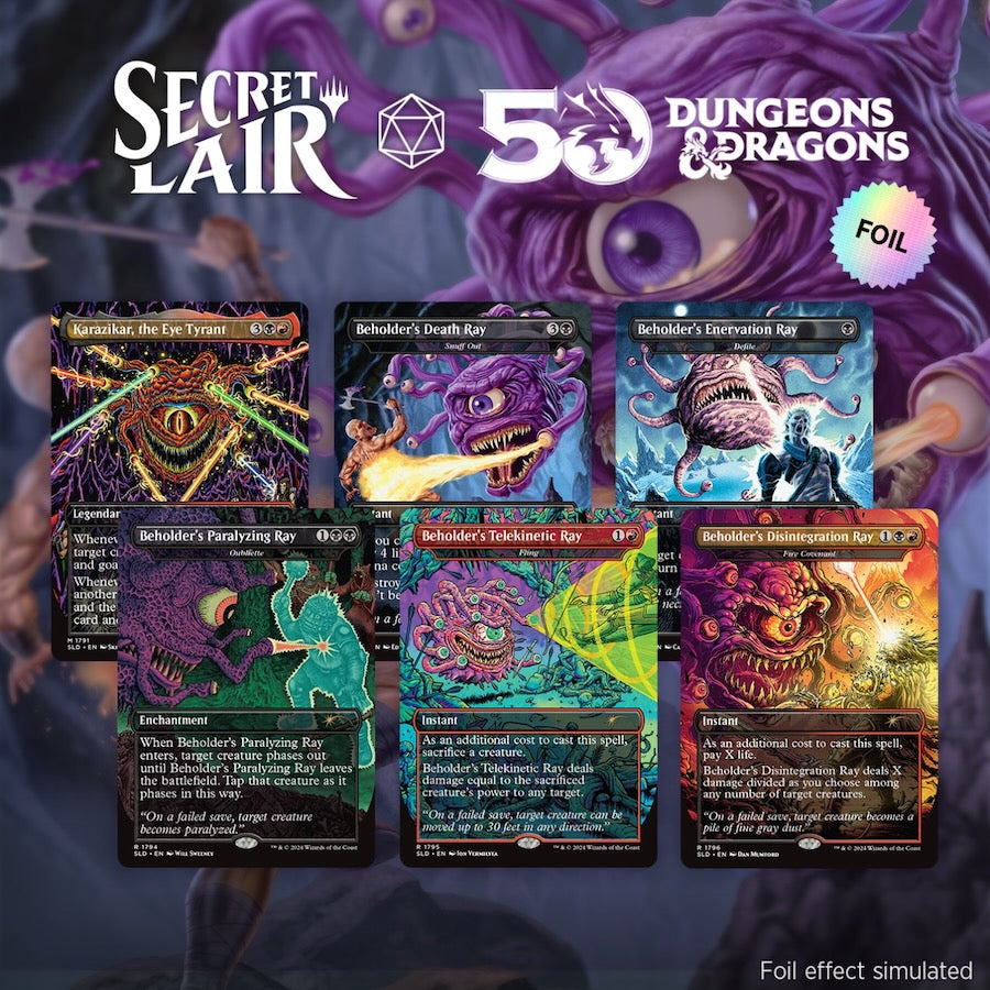 D&D 50th Anniversary Superdrop: Secret Lair x Dungeons & Dragons: Death Is in the Eyes of the Beholder II Rainbow Foil Edition