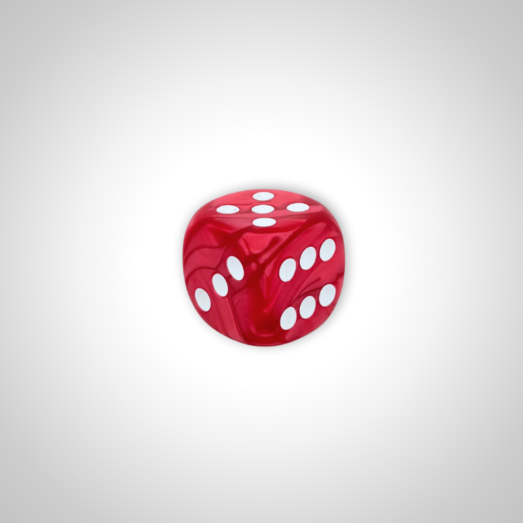 Deluxe Marbleized Cerise/white 35mm d6 dice w/pips (Chessex Off Colour Single D6)