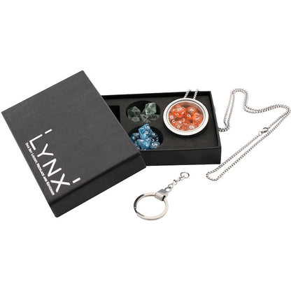 Dice Locket with Chain & Keychain + 3 Mini Dice Sets