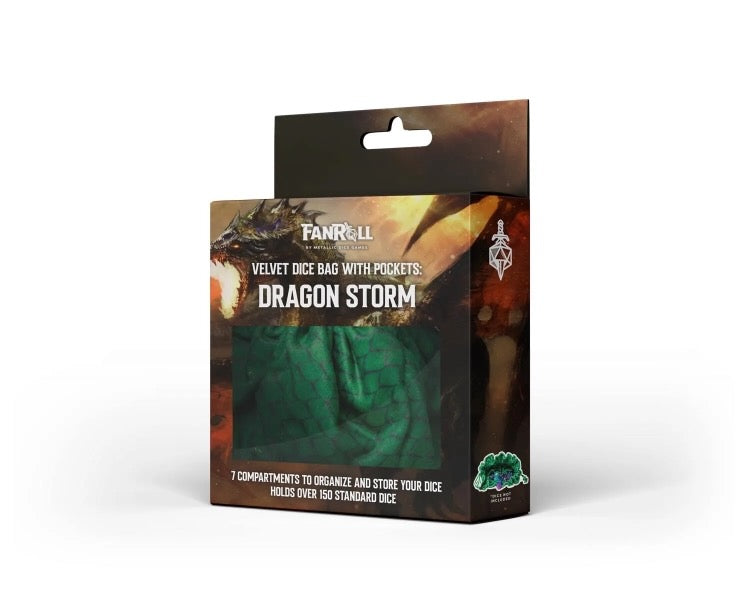 Dragon Storm Velvet Compartment Dice Bag: Green Dragon Scales