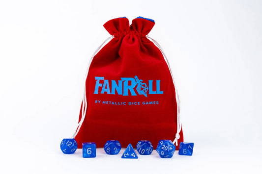 Velvet Dice Bag With Satin Liner 6"x8": Red w/ Blue Satin with Logo